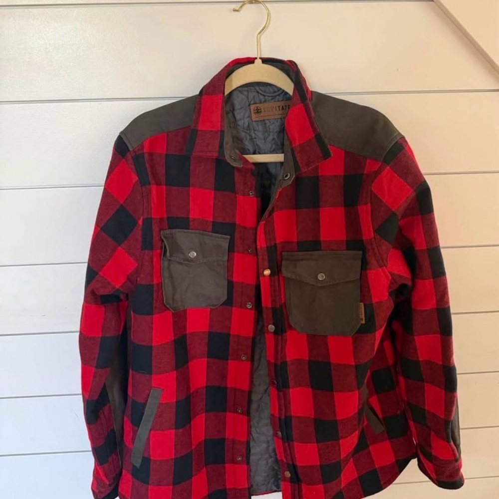 Men's Red and Black Plaid Shirt Jacket
